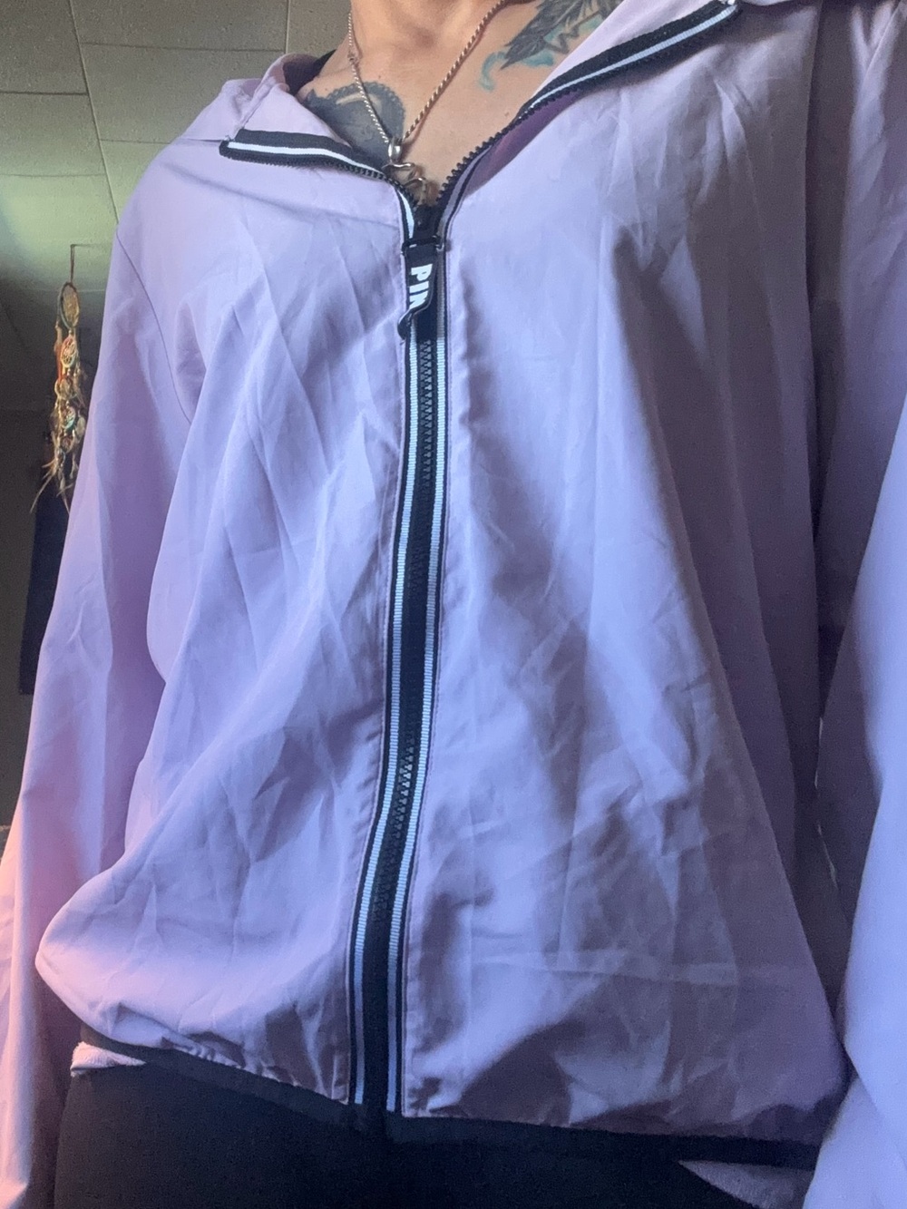 PINK Victoria's Secret Lavender Bomber Jacket with Black-Trim Zipper